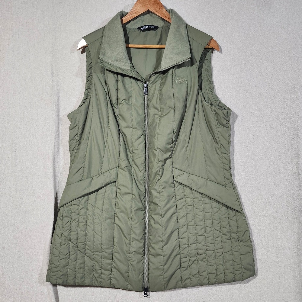 The North Face Womens XL Sage Green Quilted Puffer Vest Fleece Lined Longline